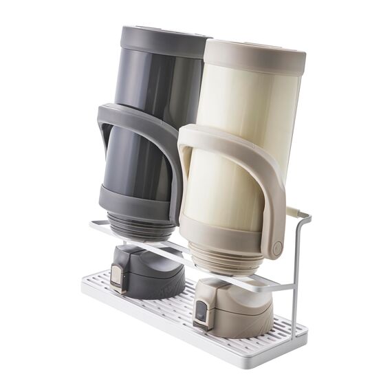 YAMAZAKI 5409 Tower Flaschen-Abtropfständer mit Ablage, weiß, Stahl/ABS-Harz, minimalistisch, 32 x 12 x 17 cm