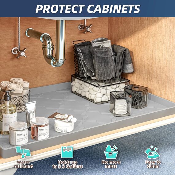 SIKADEER Unterbeckenmatte, wasserdicht, Silikonmatte, Küchenschublade, Regal und Schrankeinlage, Spülbeckenschutz für Küchen-Organizer und Aufbewahrung, Kofferraumwanne, Haustierfutter-Matten, 63,5 x