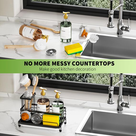 Cisily Küchenspüle Caddy Organizer, rostfrei, rutschfest, Schwammhalter mit Spülbürstenhalter, Organizer, Küchenorganisation und Aufbewahrung, unverzichtbares Zubehör für Arbeitsplatte