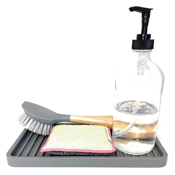 Happitasa Silikon-Küchenspüle-Organizer, Schwammhalter und Arbeitsplattenschutz, Seifenschale und Spenderablage für Bad und Küche (Grau, 25,4 x 13,3 cm)