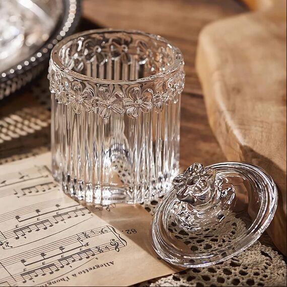 rejomiik Qtip Apothekergläser aus Glas mit Deckel, Badezimmer-Zubehör, Kosmetik-Organizer und Make-up-Aufbewahrungsbehälter für Wattestäbchen, Bälle, Pads, Zahnseide-Picker, Süßigkeiten, transparent