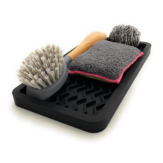 Happitasa Silikon-Küchenspüle-Organizer, Tablett und Schwammhalter, Zickzack-Stil (schwarz, 25,4 x 13,3 cm)