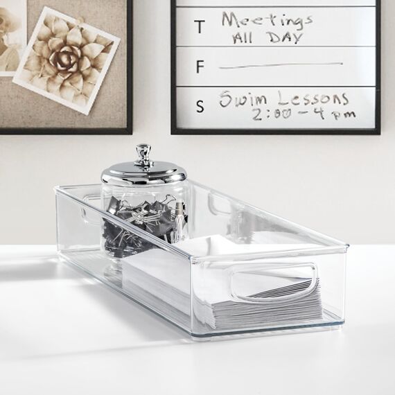 iDesign InterDesign Home Kitchen Organizer Mülleimer für Speisekammer, Kühlschrank, Gefrierschrank und Aufbewahrungsschrank, 40,6 x 15,2 x 7,6 cm, robustem, Kunststoff, Transparent, 1 Stück, Medium