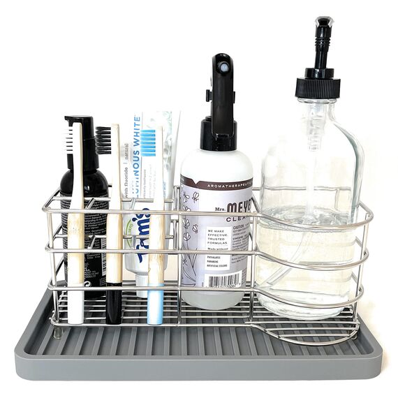 Happitasa Silikon-Küchenspüle-Organizer, Schwammhalter und Arbeitsplattenschutz, Seifenschale und Spenderablage für Bad und Küche (Grau, 25,4 x 13,3 cm)