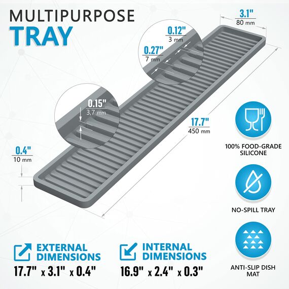 ZAPPOWARE schmaler Silikon-Halter für Küchenspüle, 45,7 x 7,9 cm, Kosmetik- und Badezimmer-Organizer, Grau