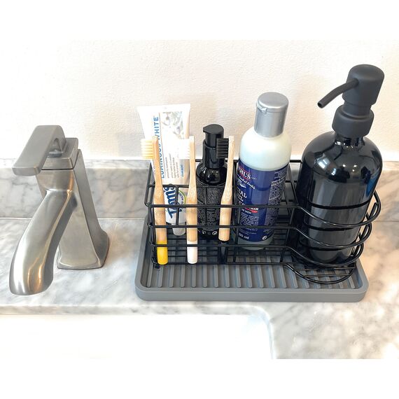 Happitasa Silikon-Küchenspüle-Organizer, Schwammhalter und Arbeitsplattenschutz, Seifenschale und Spenderablage für Bad und Küche (Grau, 25,4 x 13,3 cm)