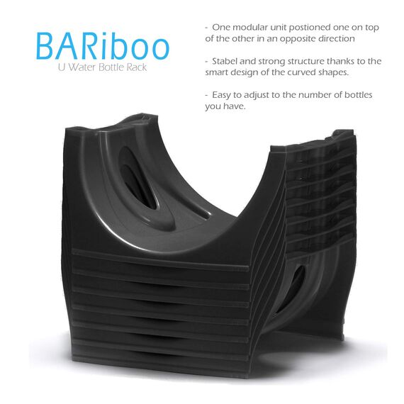 Bariboo Stapelbares Wasserflaschen-Aufbewahrungsregal, Beste Wasserkrüge, 1,8 l, Krughalter für Küche, Schrank und Büro, verstärktes Polypropylen (Schwarz, 3 Plus Regal)