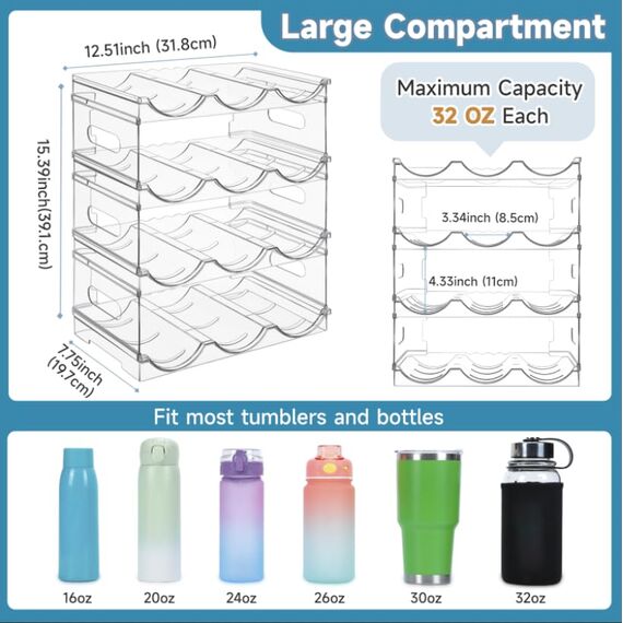 IROONN Wasserflaschen-Organizer für Schrank, 4 Stück, Modern, Clear, Arbeitsplatte, Flaschenhalter