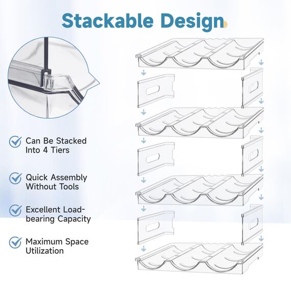 IROONN Wasserflaschen-Organizer für Schrank, 4 Stück, Modern, Clear, Arbeitsplatte, Flaschenhalter