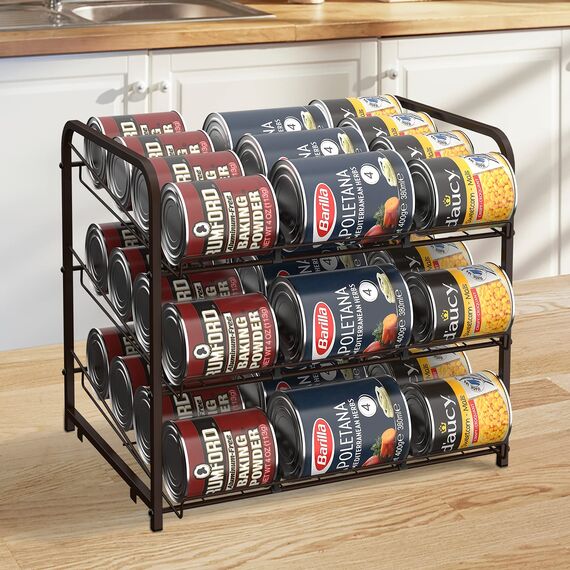 HAITRAL 2 Stück Dosenregal-Organizer, 3 Etagen, stapelbarer Dosenspender, Halter, für Lebensmittelaufbewahrung, Arbeitsplatten oder Küchenschränke, Aufbewahrung für 36 Dosen (jeweils), Bronze