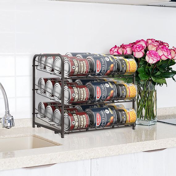 HAITRAL 2 Stück Dosenregal-Organizer, 3 Etagen, stapelbarer Dosenspender, Halter, für Lebensmittelaufbewahrung, Arbeitsplatten oder Küchenschränke, Aufbewahrung für 36 Dosen (jeweils), Bronze