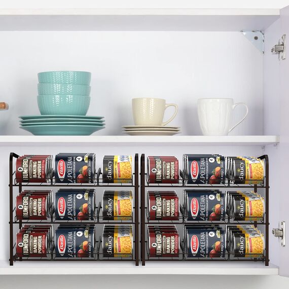 HAITRAL 2 Stück Dosenregal-Organizer, 3 Etagen, stapelbarer Dosenspender, Halter, für Lebensmittelaufbewahrung, Arbeitsplatten oder Küchenschränke, Aufbewahrung für 36 Dosen (jeweils), Bronze