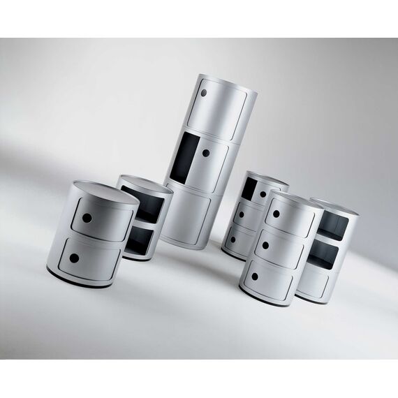 Kartell Componibili, 2 Elements, Silber, Runde Basis