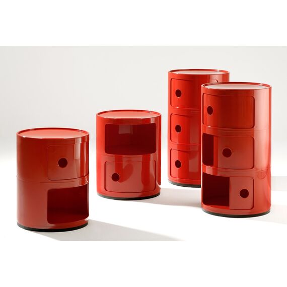 Kartell Componibili, 3 Elements, Rot, Runde Basis