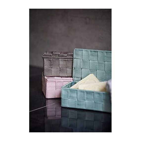 WENKO Aufbewahrungskorb mit Deckel Adria Taupe Mini, Aufbewahrungsbox, Badkorb mit Deckel