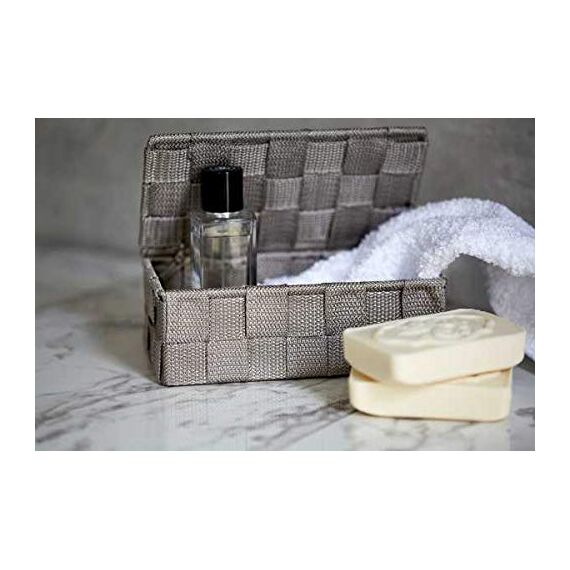 WENKO Aufbewahrungskorb mit Deckel Adria Taupe Mini, Aufbewahrungsbox, Badkorb mit Deckel