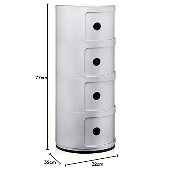 Kartell Componibili, 4 Elements, Silber, Runde Basis