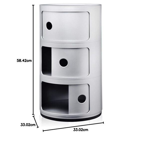 Kartell Componibili, 3 Elements, Silber, Runde Basis