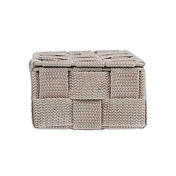 WENKO Aufbewahrungskorb mit Deckel Adria Taupe Mini, Aufbewahrungsbox, Badkorb mit Deckel