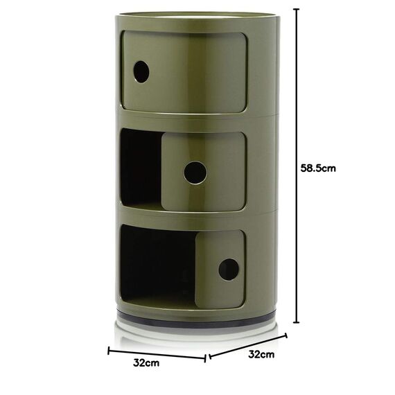 Kartell Componibili, 3 Elements, Grün, Runde Basis