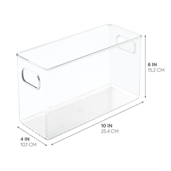 iDesign Cabinet/Kitchen Binz Aufbewahrungsbox, mittelgroßer Küchen Organizer aus Kunststoff, lange Box, durchsichtig, 25 cm x 10 cm x 15 cm (Packung mit 2)