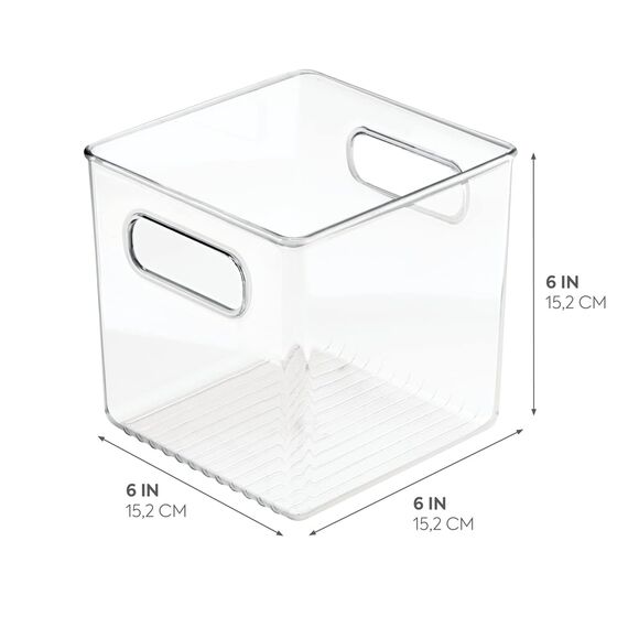 iDesign 71530EU Cabinet/Kitchen Binz Aufbewahrungsbox, mittelgroßer Küchen Organizer aus Kunststoff, würfelförmige Box, 15,2 cm x 15,2 cm x 15,2 cm, durchsichtig (Packung mit 2)