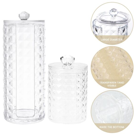 Hwtcjx 3 Stück Wattestäbchen Halter, Wattepad-Halter, Wattepads Aufbewahrung, Wattestäbchen Behälter mit Deckel, Wattepadspender, für Wohnzimmer, Schlafzimmer, Badezimmer (Transparent)