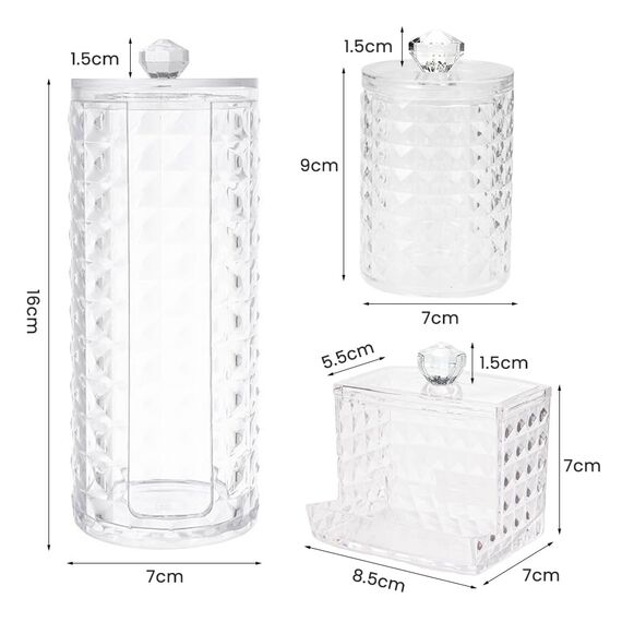 Hwtcjx 3 Stück Wattestäbchen Halter, Wattepad-Halter, Wattepads Aufbewahrung, Wattestäbchen Behälter mit Deckel, Wattepadspender, für Wohnzimmer, Schlafzimmer, Badezimmer (Transparent)