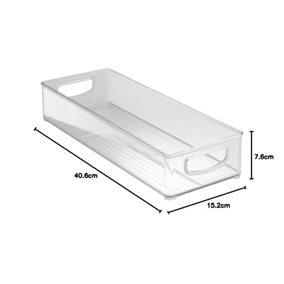 iDesign bac rangement frigo, longue boîte alimentaire en plastique, boîte conservation alimentaire à poignées, transparent, Durchsichtig