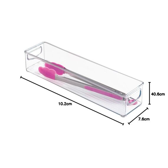 iDesign Cabinet/Kitchen Binz Aufbewahrungsbox, kleiner Küchen Organizer aus Kunststoff, lange Box, durchsichtig (Packung mit 2)
