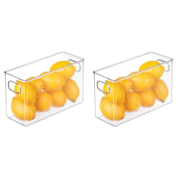 iDesign Cabinet/Kitchen Binz Aufbewahrungsbox, mittelgroßer Küchen Organizer aus Kunststoff, lange Box, durchsichtig, 25 cm x 10 cm x 15 cm (Packung mit 2)