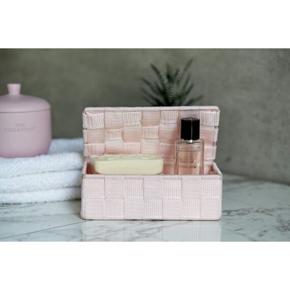 WENKO 22571100 Aufbewahrungskorb mit Mini Badkorb mit Deckel, Polypropylen, rosa, 10 x 18 x 6 cm