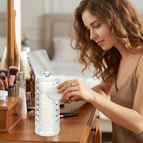 Hwtcjx 3 Stück Wattestäbchen Halter, Wattepad-Halter, Wattepads Aufbewahrung, Wattestäbchen Behälter mit Deckel, Wattepadspender, für Wohnzimmer, Schlafzimmer, Badezimmer (Transparent)