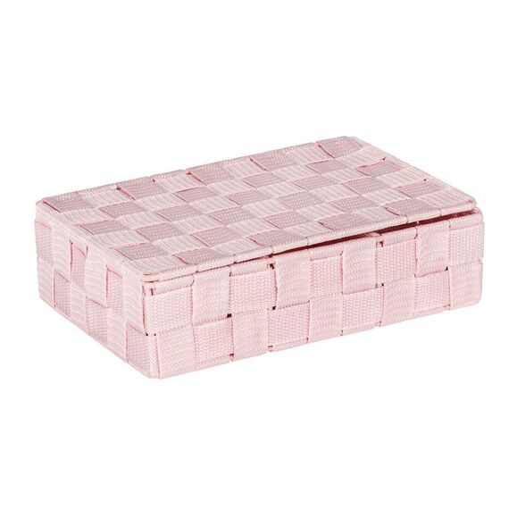 WENKO Aufbewahrungskorb mit Deckel Adria Rosa Klein - Badkorb mit Deckel und 4 Fächern, Polypropylen, 26 x 7.5 x 17 cm, Rosa