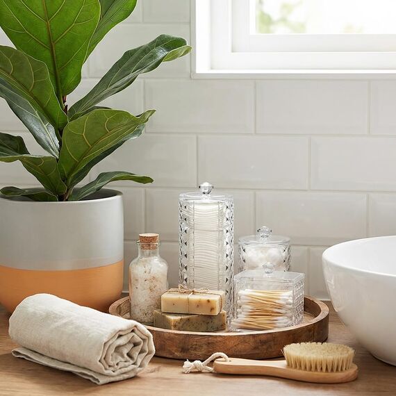 Hwtcjx 3 Stück Wattestäbchen Halter, Wattepad-Halter, Wattepads Aufbewahrung, Wattestäbchen Behälter mit Deckel, Wattepadspender, für Wohnzimmer, Schlafzimmer, Badezimmer (Transparent)