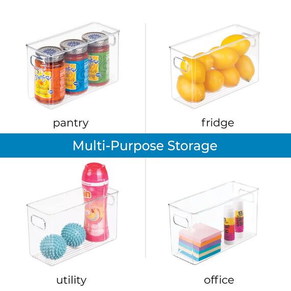 iDesign Cabinet/Kitchen Binz Aufbewahrungsbox, mittelgroßer Küchen Organizer aus Kunststoff, lange Box, durchsichtig, 25 cm x 10 cm x 15 cm (Packung mit 2)