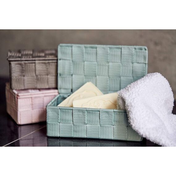 WENKO 22571100 Aufbewahrungskorb mit Mini Badkorb mit Deckel, Polypropylen, rosa, 10 x 18 x 6 cm