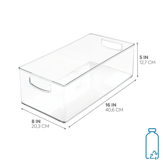 iDesign bac rangement frigo, grande boîte alimentaire spacieuse en plastique, boîte conservation alimentaire à poignées, transparent, Groß und Tief, Durchsichtig