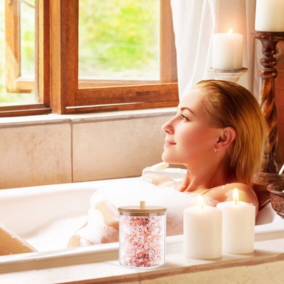 Hwtcjx 2 Stück Wattestäbchen Halter, Wattepad-Halter, Wattepads Aufbewahrung, Wattestäbchen Behälter mit Holzbezug, Wattepadspender, für Wohnzimmer, Schlafzimmer, Badezimmer (B)