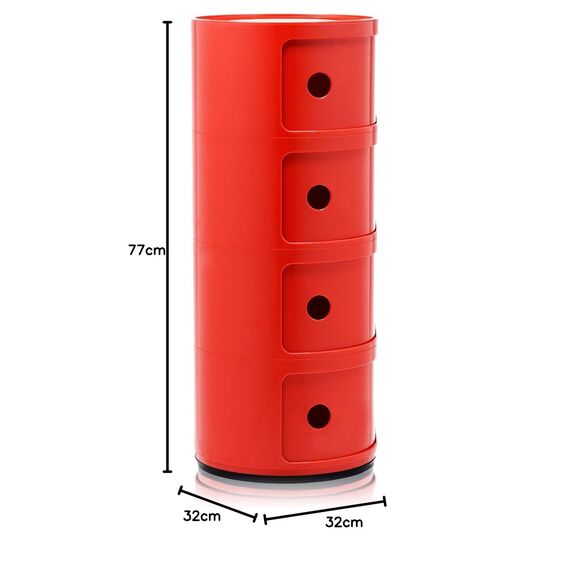 Kartell Componibili, 4 Elements, Rot, Runde Basis