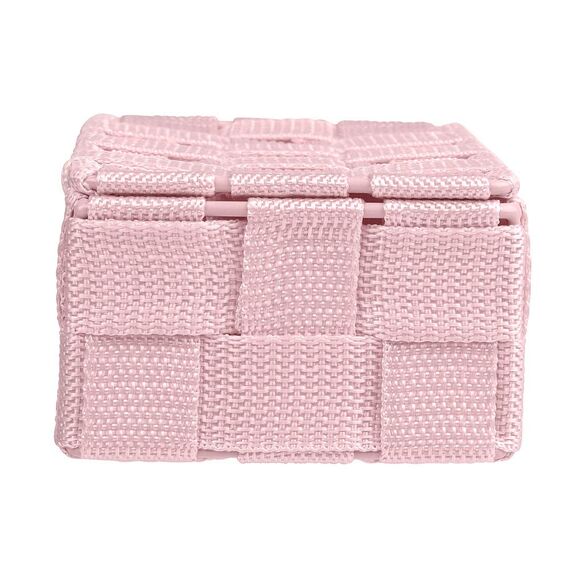WENKO 22571100 Aufbewahrungskorb mit Mini Badkorb mit Deckel, Polypropylen, rosa, 10 x 18 x 6 cm