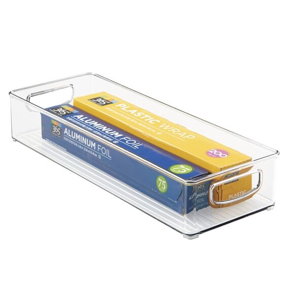 iDesign bac rangement frigo, longue boîte alimentaire en plastique, boîte conservation alimentaire à poignées, transparent, Durchsichtig