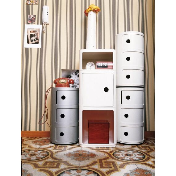 Kartell Componibili, 3 Elements, Silber, Runde Basis