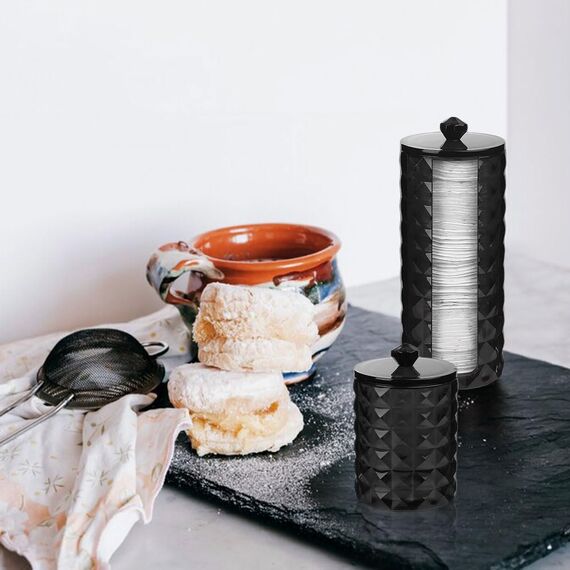 Hwtcjx 3 Stück Wattestäbchen Halter, Wattepad-Halter, Wattepads Aufbewahrung, Wattestäbchen Behälter mit Holzbezug, Wattepadspender, für Wohnzimmer, Schlafzimmer, Badezimmer (Schwarz)