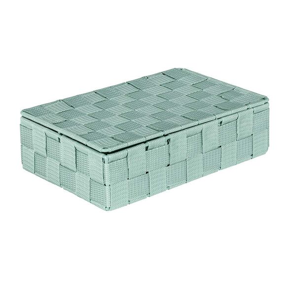 WENKO Aufbewahrungskorb mit Deckel Adria Mint Klein - Badkorb mit Deckel und 4 Fächern, Polypropylen, 26 x 7.5 x 17 cm, Minzgrün