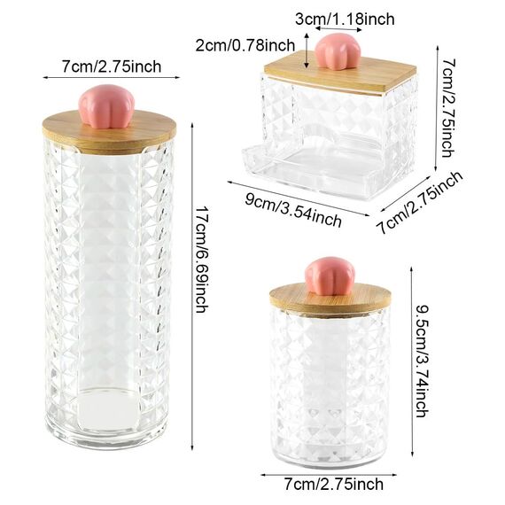 Hwtcjx 3 Stück Wattestäbchen Halter, Wattepad-Halter, Wattepads Aufbewahrung, Wattestäbchen Behälter mit Holzbezug, Wattepadspender, für Wohnzimmer, Schlafzimmer, Badezimmer (Rosa)