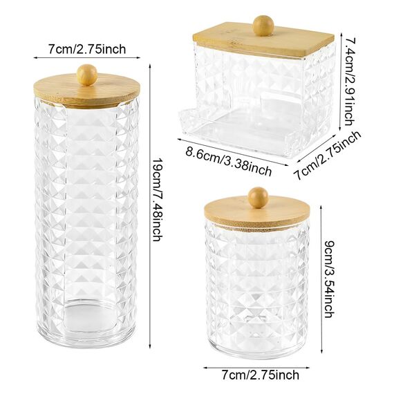 Hwtcjx 3 Stück Wattestäbchen Halter, Wattepad-Halter, Wattepads Aufbewahrung, Wattestäbchen Behälter mit Holzbezug, Wattepadspender, für Wohnzimmer, Schlafzimmer, Badezimmer