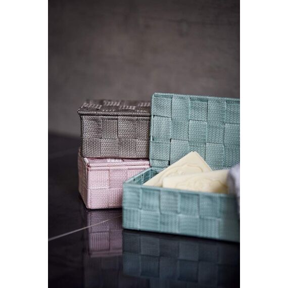 WENKO Aufbewahrungskorb mit Deckel Adria Mint Mini - Badkorb mit Deckel, Polypropylen, 18 x 6.5 x 10 cm, Minzgrün