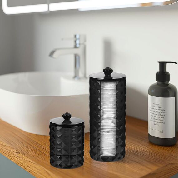 Hwtcjx 3 Stück Wattestäbchen Halter, Wattepad-Halter, Wattepads Aufbewahrung, Wattestäbchen Behälter mit Holzbezug, Wattepadspender, für Wohnzimmer, Schlafzimmer, Badezimmer (Schwarz)