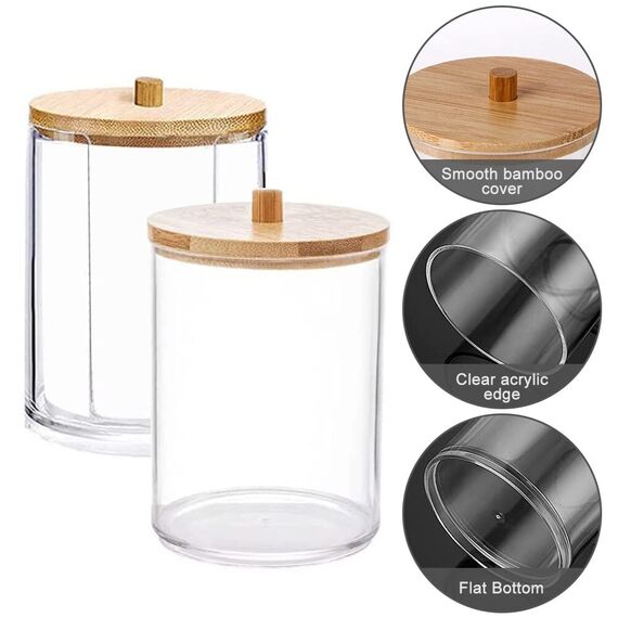 Hwtcjx 2 Stück Wattestäbchen Halter, Wattepad-Halter, Wattepads Aufbewahrung, Wattestäbchen Behälter mit Holzbezug, Wattepadspender, für Wohnzimmer, Schlafzimmer, Badezimmer (B)